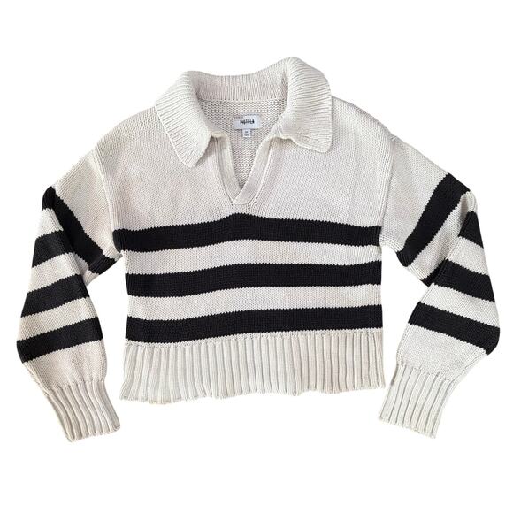 Pistola Arlo Polo Cropped Chunky Knit Sweater Size XS Striped Boxy Comfy Preppy - Picture 6 of 14